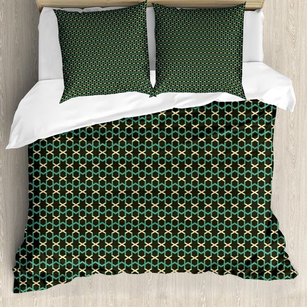 Abakuhaus Set Copripiumino Geometrico Per Letti Singoli, Esagoni E Stelle, Antiacaro, Adatto A Chi Soffre Di Allergie, Con Federa, 155 Cm X 220 Cm - 80 X 80 Cm, Verde Oliva Sea Green-image