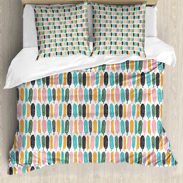 Abakuhaus Set Copripiumino Per Letti Singoli, Foglie Decorative Minimaliste, Antiacaro E Anallergico, Con Federa, 200 Cm X 200 Cm - 80 X 80 Cm, Multicolore-image