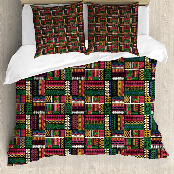 Abakuhaus Set Copripiumino Per Letti Singoli, Motivi Geometrici Tribali, Arte Elaborata, Antiacaro, Adatto A Chi Soffre Di Allergie, Con Federa, 200 Cm X 200 Cm - 80 X 80 Cm, Multicolore-image