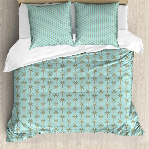 Abakuhaus Set Copripiumino Tropicale Per Letti Singoli, Palme Da Cocco Esotiche, Antiacaro, Adatto A Chi Soffre Di Allergie, Con Federa, 200 Cm X 200 Cm - 80 X 80 Cm, Blu Ardesia Marrone-image