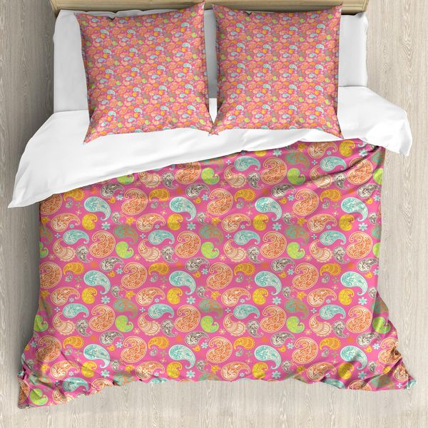 Abakuhaus Set Copripiumino Paisley Per Letti Singoli, Colorato Eastern Floral, Antiacaro, Adatto A Chi Soffre Di Allergie, Con Federa, 200 Cm X 200 Cm - 80 X 80 Cm, Rosa Multicolore-image