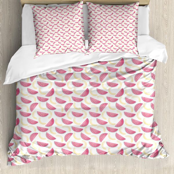 Abakuhaus Set Copripiumino Per Letto Singolo, Motivo Estivo, Antiacaro, Adatto A Chi Soffre Di Allergie, Con Federa, 200 Cm X 200 Cm - 80 X 80 Cm, Rosa Pallido, Giallo, Bianco-image