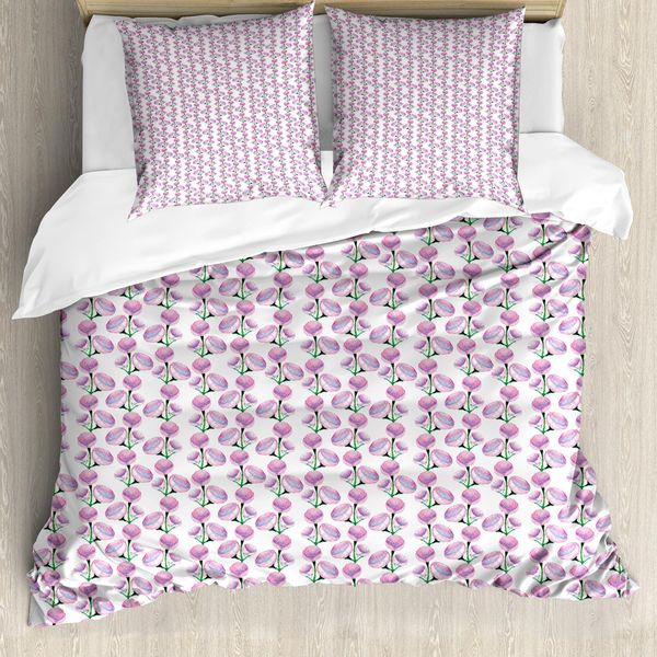 Set Copripiumino Abakuhaus Per Letti Singoli, Fiori Acquerellati Primaverili, Antiacaro, Adatto A Chi Soffre Di Allergie, Con Federa, 155 Cm X 220 Cm - 80 X 80 Cm, Rosa Baby Multicolore-image