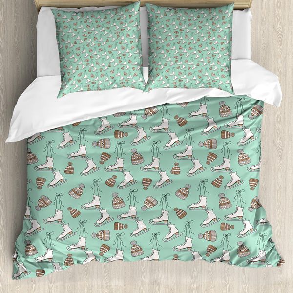 Abakuhaus Set Copripiumino Per Letti Singoli, Pattini E Cappelli Invernali, Antiacaro, Adatto A Chi Soffre Di Allergie, Con Federa, 155 Cm X 220 Cm - 80 X 80 Cm, Seafoam Caramel-image