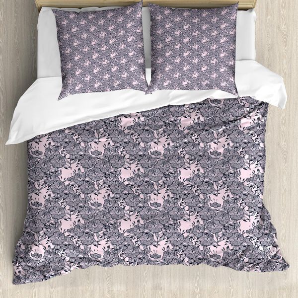 Abakuhaus Set Copripiumino Per Letti Singoli, Motivo Fiori Rampicanti, Antiacaro E Anallergico, Con Federa, 200 Cm X 200 Cm - 80 X 80 Cm, Blu Petrolio Malva-image