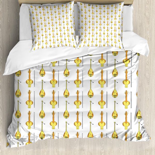 Abakuhaus Set Copripiumino Per Letti Singoli, Musica Tradizionale Dombra, Antiacaro, Adatto A Chi Soffre Di Allergie, Con Federa, 155 Cm X 220 Cm - 80 X 80 Cm, Giallo Arancione-image
