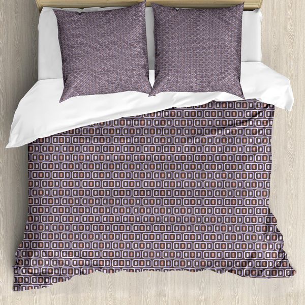 Abakuhaus Set Copripiumino Astratto Per Letti Singoli, Motivi Geometrici Retrò, Antiacaro, Adatto A Chi Soffre Di Allergie, Con Federa, 155 Cm X 220 Cm - 80 X 80 Cm, Cocoa Pale Ceil Blau-image
