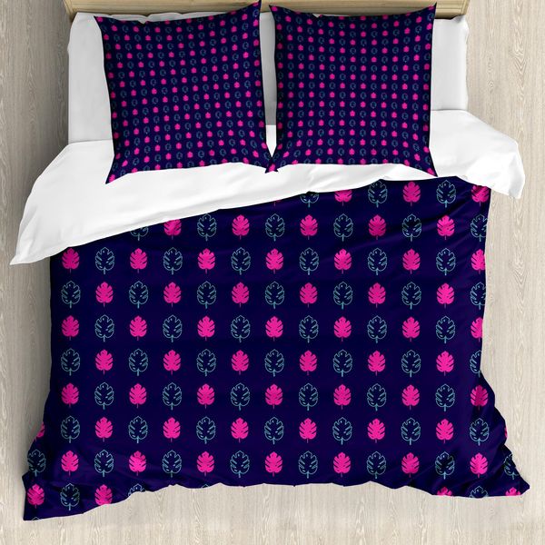 Abakuhaus Set Copripiumino Per Letto Singolo Monstera, Jungle Leaves, Antiacaro, Adatto A Chi Soffre Di Allergie, Con Federa, 155 Cm X 220 Cm - 80 X 80 Cm, Indaco-Rosa Seafoam-image