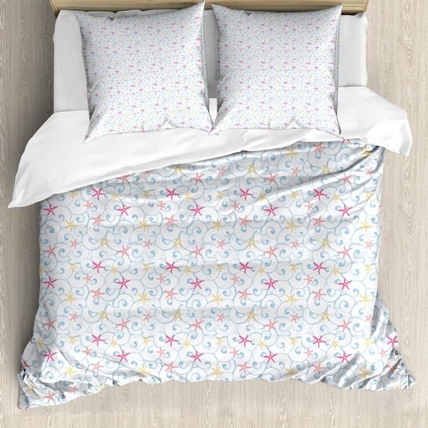 Abakuhaus Set Copripiumino Nautico Per Letti Singoli, Stelle Marine Estive, Antiacaro, Adatto A Chi Soffre Di Allergie, Con Federa, 200 Cm X 200 Cm - 80 X 80 Cm, Multicolore-image