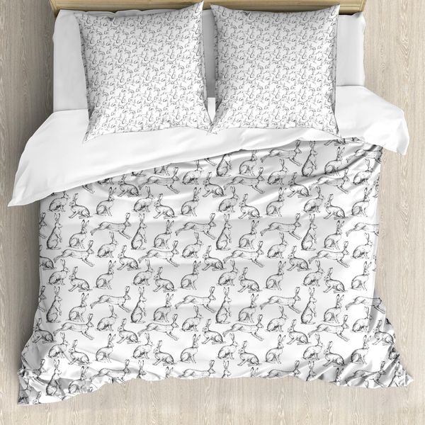 Abakuhaus Set Copripiumino Tier Sketch Per Letti Singoli, Ricamo Con Coniglietti, Antiacaro, Adatto A Chi Soffre Di Allergie, Con Federa, 155 Cm X 220 Cm - 80 X 80 Cm, Multicolore-image