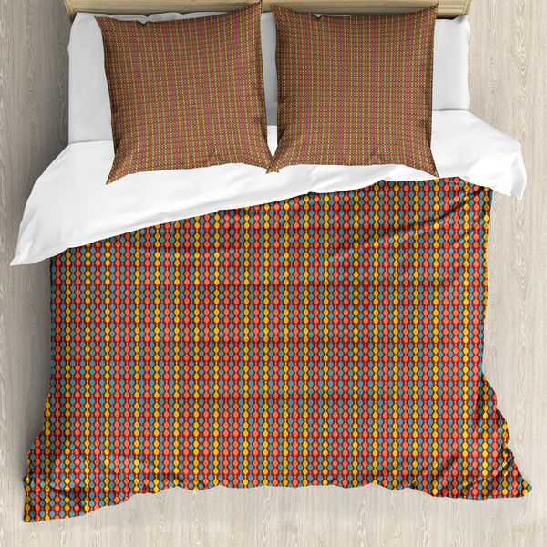 Set Copripiumino Retrò Abakuhaus Per Letti Singoli, Motivo Geometrico Verticale, Antiacaro E Anallergico Con Federa, 155 Cm X 220 Cm - 80 X 80 Cm, Multicolore-image