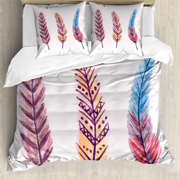 Abakuhaus Set Copripiumino Per Letti Singoli, Plumes Colorato, Antiacaro, Adatto A Chi Soffre Di Allergie, Con Federa, 200 Cm X 200 Cm - 80 X 80 Cm, Multicolore-image