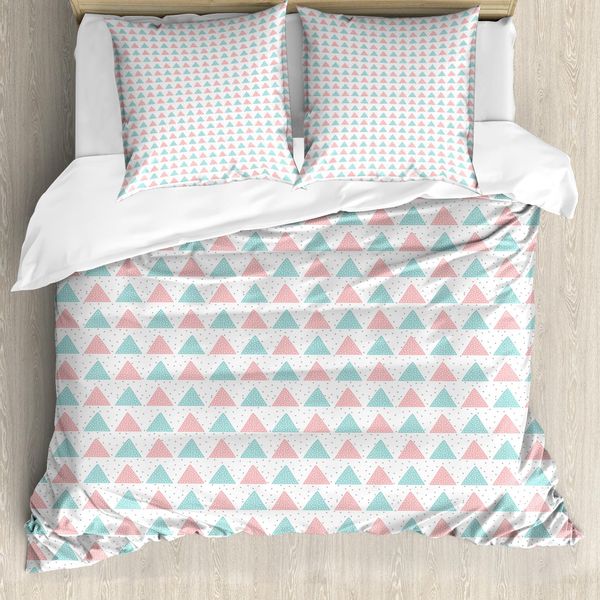 Abakuhaus Set Copripiumino Geometrico Per Letti Singoli, Triangoli E Pois Pastello, Antiacaro, Adatto A Chi Soffre Di Allergie, Con Federa, 200 Cm X 200 Cm - 80 X 80 Cm, Rosa Schiuma Di Mare-image