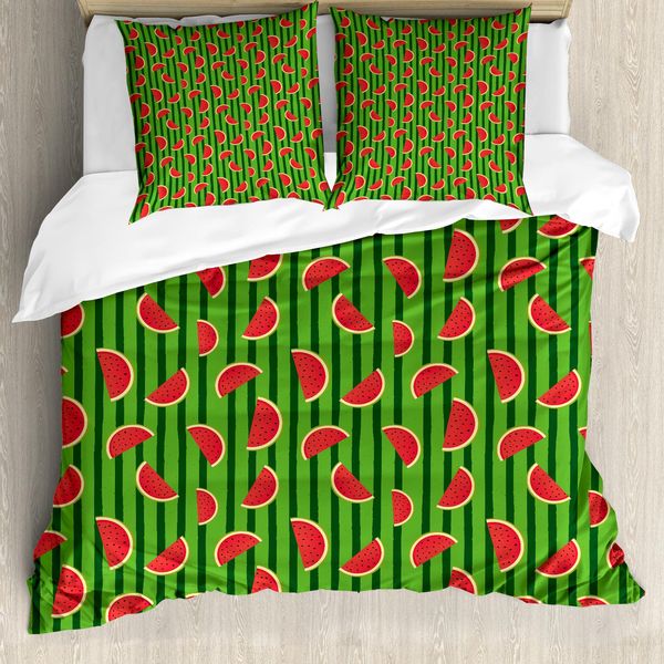 Abakuhaus Set Copripiumino Per Letto Singolo, Melone, Strisce Verticali, Antiacaro, Adatto A Chi Soffre Di Allergie, Con Federa, 200 Cm X 200 Cm - 80 X 80 Cm, Fern Green JäGergrüN-image