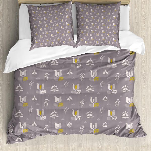 Abakuhaus Set Copripiumino Nostalgico Per Letti Singoli, Motivo Botanico Vintage, Antiacaro, Adatto A Chi Soffre Di Allergie, Con Federa, 155 Cm X 220 Cm - 80 X 80 Cm, Viola Grigio Multicolore-image