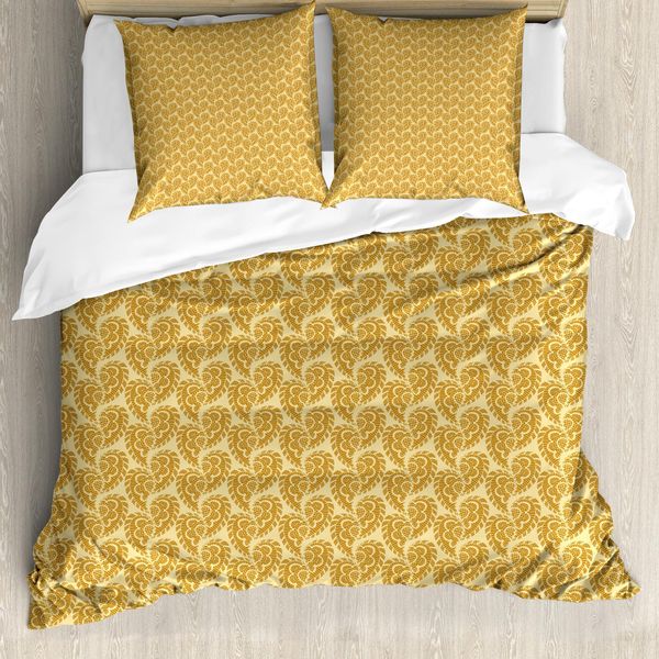 Abakuhaus Set Copripiumino Paisley Per Letti Singoli, Tonalità Terrose, Arte Tribale, Antiacaro, Adatto A Chi Soffre Di Allergie, Con Federa, 200 Cm X 200 Cm - 80 X 80 Cm, Beige Senape Scuro-image