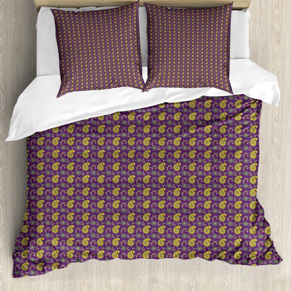 Abakuhaus Set Copripiumino Paisley Per Letti Singoli, Oriental Floral Graphic, Antiacaro, Adatto A Chi Soffre Di Allergie, Con Federa, 200 Cm X 200 Cm - 80 X 80 Cm, Multicolore Melanzana-image