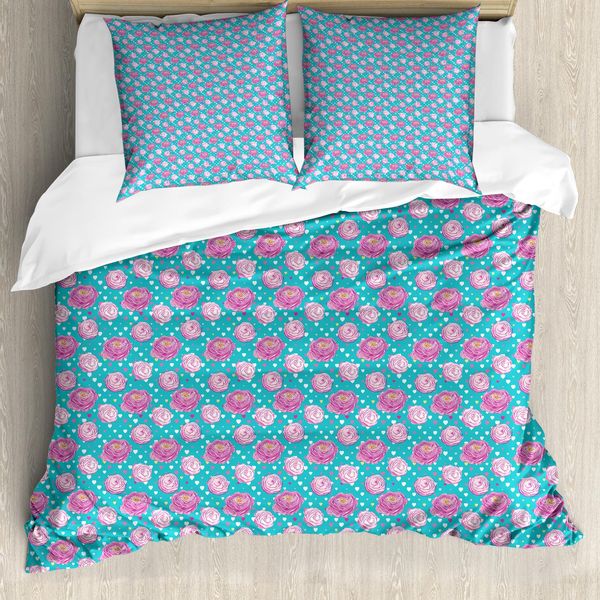 Abakuhaus Set Copripiumino Femminile Per Letti Singoli, Blooming Peony Romantic, Antiacaro, Adatto A Chi Soffre Di Allergie, Con Federa, 155 Cm X 220 Cm - 80 X 80 Cm, Rosa Scuro Seafoam-image