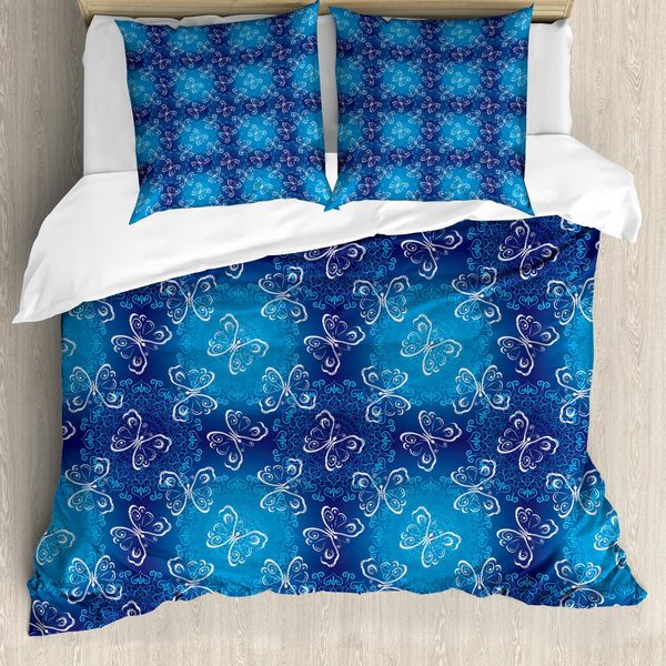 Abakuhaus Set Copripiumino Per Letto Singolo, Fiori Astratti, Antiacaro, Adatto A Chi Soffre Di Allergie, Con Federa, 155 Cm X 220 Cm - 80 X 80 Cm, Blu Cielo Scuro Blu Mare-image