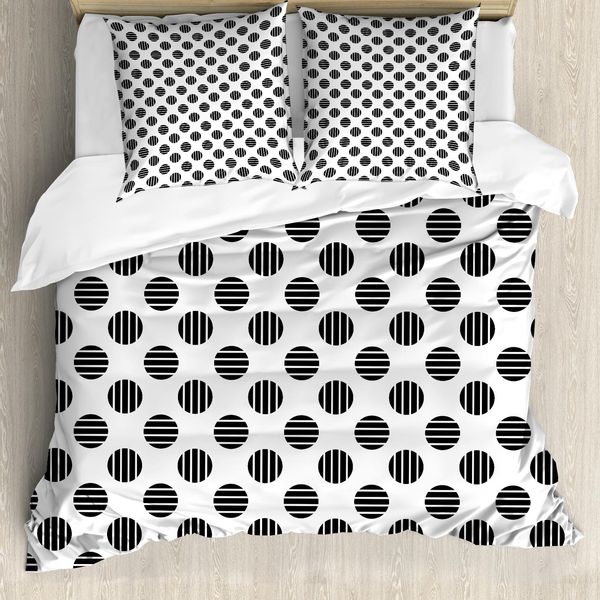 Abakuhaus Set Copripiumino Astratto Per Letti Singoli, Modern Circle, Antiacaro, Adatto A Chi Soffre Di Allergie, Con Federa, 155 Cm X 220 Cm - 80 X 80 Cm, Grigio Antracite E Bianco-image
