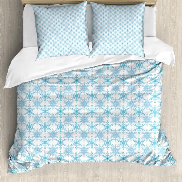 Abakuhaus Set Copripiumino Per Letto Singolo, Neve Invernale, Antiacaro, Adatto A Chi Soffre Di Allergie, Con Federa, 155 Cm X 220 Cm - 80 X 80 Cm, Azzurro-image