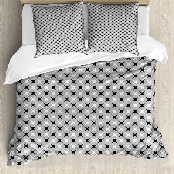 Abakuhaus Set Copripiumino Geometrico Per Letti Singoli, Motivo A Forme Astratte, Antiacaro E Anallergico Con Federa, 200 Cm X 200 Cm - 80 X 80 Cm, Grigio Chiaro Grigio Carbone-image