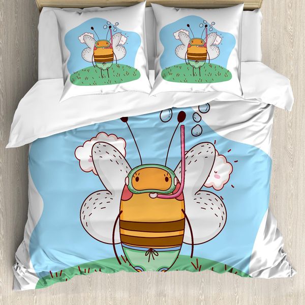 Abakuhaus Set Copripiumino Per Letto Singolo BienenköNigin, Personaggio Con Boccaglio, Antiacaro, Adatto A Chi Soffre Di Allergie, Con Federa, 200 Cm X 200 Cm - 80 X 80 Cm, Pale Sky Blue Multicolor-image