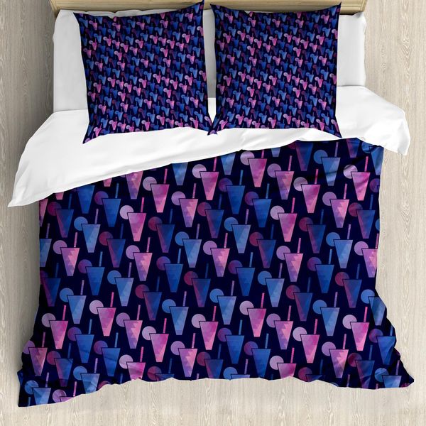 Abakuhaus Set Copripiumino Per Letto Singolo, Polygonal Cocktail-Kunst, Antiacaro, Adatto A Chi Soffre Di Allergie, Con Federa, 155 Cm X 220 Cm - 80 X 80 Cm, Multicolore-image