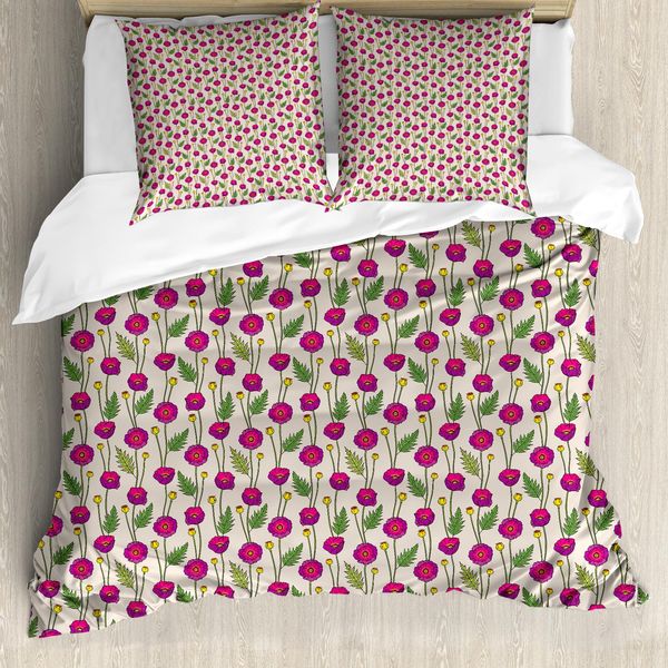 Set Copripiumino Rosa Abakuhaus Per Letti Singoli, Vivid Poppy Petals Knobs, Antiacaro, Adatto A Chi Soffre Di Allergie, Con Federa, 200 Cm X 200 Cm - 80 X 80 Cm, Pale Eggshell Multicolor-image