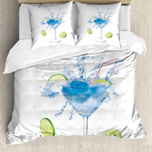Abakuhaus Set Copripiumino Per Letto Singolo, Martini Spritzen Lime, Antiacaro E Anallergico, Con Federa, 155 Cm X 220 Cm - 80 X 80 Cm, Verde Avocado Sea Blue-image