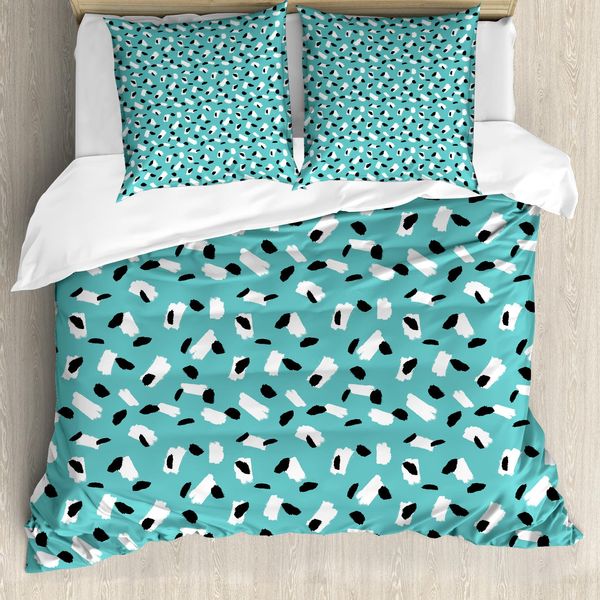 Abakuhaus Set Copripiumino Turchese Per Letti Singoli, Fantasia Brushstrokes, Antiacaro, Adatto A Chi Soffre Di Allergie, Con Federa, 200 Cm X 200 Cm - 80 X 80 Cm, Turchese Grigio Scuro-image