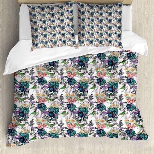 Abakuhaus Set Copripiumino Tropicale Per Letti Singoli, Summer Flowers Uccello Esotico, Antiacaro, Adatto A Chi Soffre Di Allergie, Con Federa, 200 Cm X 200 Cm - 80 X 80 Cm, Multicolore-image