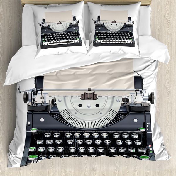 Abakuhaus Set Copripiumino Per Letto Singolo, Vecchia Tastiera Meccanica, Antiacaro, Adatto A Chi Soffre Di Allergie, Con Federa, 200 Cm X 200 Cm - 80 X 80 Cm, Grigio Champagne-image