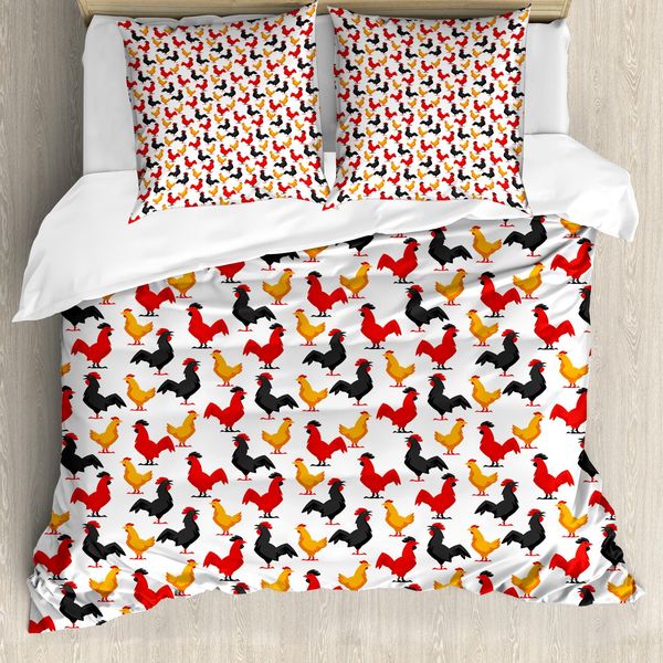 Abakuhaus Set Copripiumino Hahn Per Letti Singoli, Motivo Animali E Uccelli, Antiacaro, Adatto A Chi Soffre Di Allergie, Con Federa, 155 Cm X 220 Cm - 80 X 80 Cm, Grigio Antracite Vermiglio-image