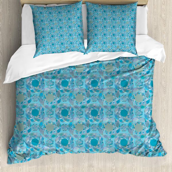 Abakuhaus Set Copripiumino Astratto Per Letti Singoli, Mosaico Geometrico Moderno, Antiacaro, Adatto A Chi Soffre Di Allergie, Con Federa, 200 Cm X 200 Cm - 80 X 80 Cm, Sky Blue Multicolor-image