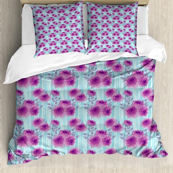 Abakuhaus Set Copripiumino Per Letto Singolo, Crisantemi Primaverili, Antiacaro, Adatto A Chi Soffre Di Allergie, Con Federa, 155 Cm X 220 Cm - 80 X 80 Cm, Multicolore-image