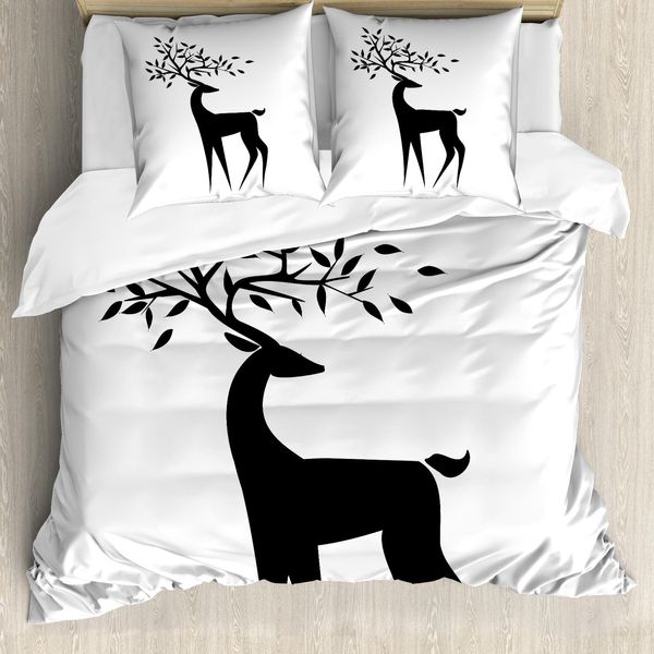 Abakuhaus Set Copripiumino Per Letti Singoli Wild Jagen, Motivo Renna, Antiacaro, Adatto A Chi Soffre Di Allergie, Con Federa, 155 Cm X 220 Cm - 80 X 80 Cm, Grigio Antracite E Bianco-image