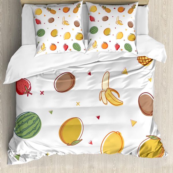 Abakuhaus Set Copripiumino Per Letti Singoli, Ananas, Banana, Arancia, Antiacaro, Adatto A Chi Soffre Di Allergie, Con Federa, 200 Cm X 200 Cm - 80 X 80 Cm, Multicolore-image