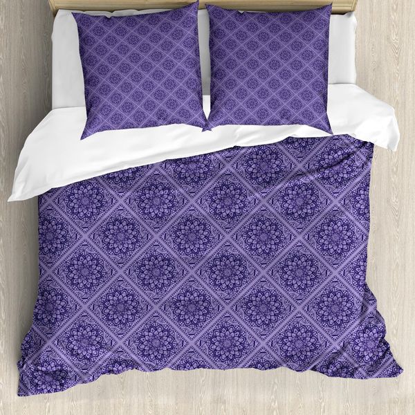 Abakuhaus Set Copripiumino Marocchino Per Letti Singoli, Floral Mandala Oriental, Antiacaro, Adatto A Chi Soffre Di Allergie, Con Federa, 155 Cm X 220 Cm - 80 X 80 Cm, Quarzo E Indaco-image