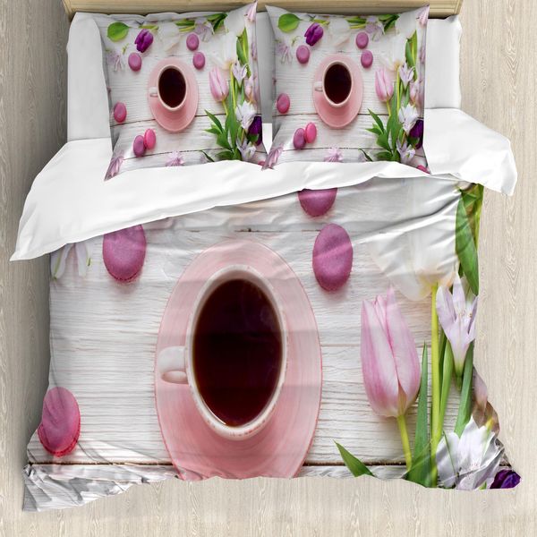Set Copripiumino Abakuhaus Per Letti Singoli, Cup Makronen Und Tulpen, Antiacaro, Adatto A Chi Soffre Di Allergie, Con Federa, 200 Cm X 200 Cm - 80 X 80 Cm, Multicolore-image