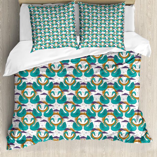 Abakuhaus Set Copripiumino Per Letti Singoli Swans, Mystic Aquatic Uccello E Sole, Antiacaro, Adatto A Chi Soffre Di Allergie, Con Federa, 155 Cm X 220 Cm - 80 X 80 Cm, Seafoam Multicolor-image