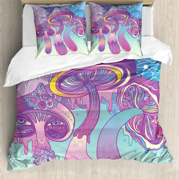 Abakuhaus Set Copripiumino Artistico Per Letti Singoli, Trippy Magic Mushrooms, Antiacaro, Adatto A Chi Soffre Di Allergie, Con Federa, 200 Cm X 200 Cm - 80 X 80 Cm, Multicolore-image