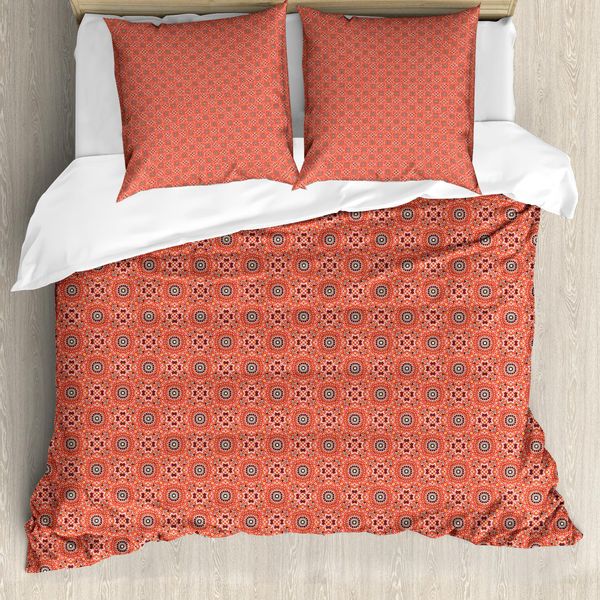 Abakuhaus Set Copripiumino Per Letto Singolo, Vibrant Portuguese Folk, Antiacaro E Anallergico, Con Federa, 200 Cm X 200 Cm - 80 X 80 Cm, Dark Salmon Multicolor-image