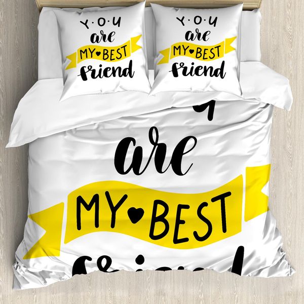 Abakuhaus Migliore Amico Set Copripiumino Per Letti Singoli, Buddy Motivation Arte, Antiacaro Adatto A Chi Soffre Di Allergie Con Federa, 200 Cm X 200 Cm - 80 X 80 Cm, Grigio Antracite Giallo-image