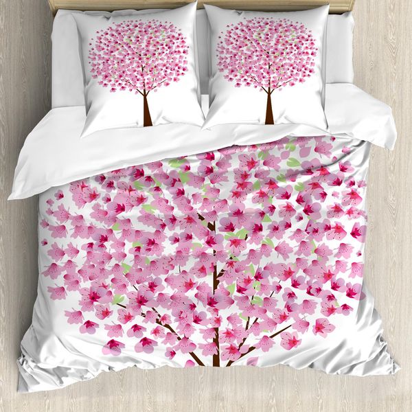 Abakuhaus Set Copripiumino Per Letto Singolo, Semplice Fiore Di Ciliegio, Antiacaro, Adatto A Chi Soffre Di Allergie, Con Federa, 200 Cm X 200 Cm - 80 X 80 Cm, Rosa Marrone Scuro-image