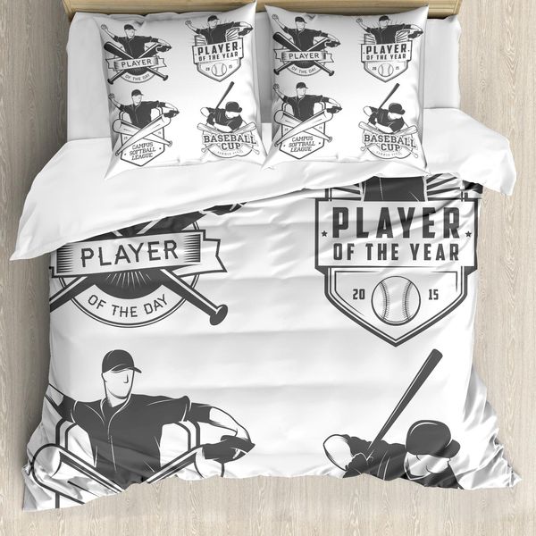 Abakuhaus Set Copripiumino Per Letti Singoli, Baseball E Softball, Antiacaro, Adatto A Chi Soffre Di Allergie, Con Federa, 200 Cm X 200 Cm - 80 X 80 Cm, Grigio Antracite Bianco-image