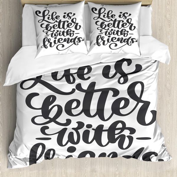 Abakuhaus Set Copripiumino Best Friend Per Letti Singoli, Amicizia, Amore, Antiacaro, Adatto A Chi Soffre Di Allergie, Con Federa, 200 Cm X 200 Cm - 80 X 80 Cm, Grigio Chiaro E Bianco-image