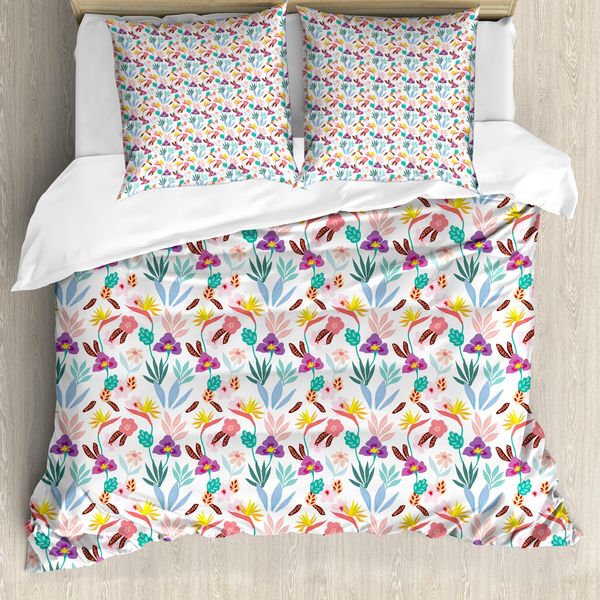 Abakuhaus Set Copripiumino Rosa Con Fiori Per Letti Singoli, Flora Esotica Vivace, Antiacaro, Adatto A Chi Soffre Di Allergie, Con Federa, 200 Cm X 200 Cm - 80 X 80 Cm, Multicolore-image