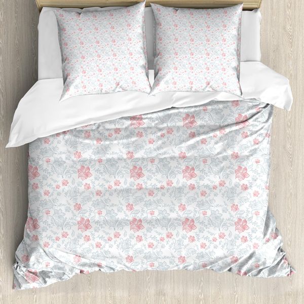 Abakuhaus Set Copripiumino Rosa Per Letti Singoli, Fiori Pastello, Antiacaro, Adatto A Chi Soffre Di Allergie, Con Federa, 155 Cm X 220 Cm - 80 X 80 Cm, Rose Essiccate - Blu Grigio-image