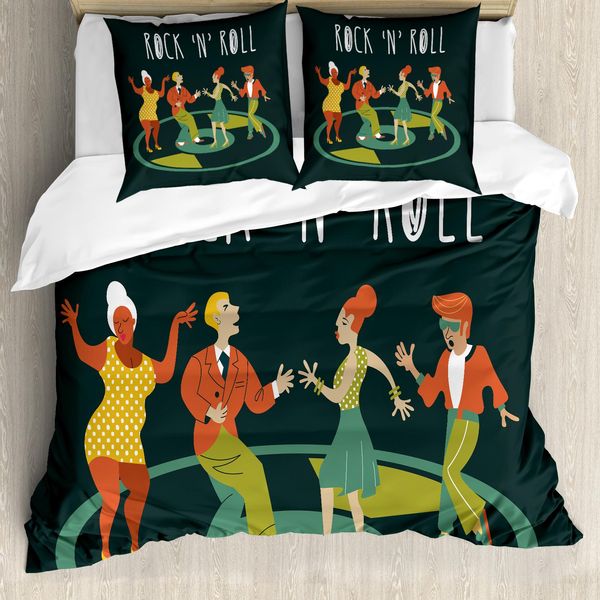 Abakuhaus Set Copripiumino Rock'n'Roll Per Letti Singoli, Tema Hipster Party, Antiacaro, Adatto A Chi Soffre Di Allergie, Con Federa, 200 Cm X 200 Cm - 80 X 80 Cm, Multicolore-image